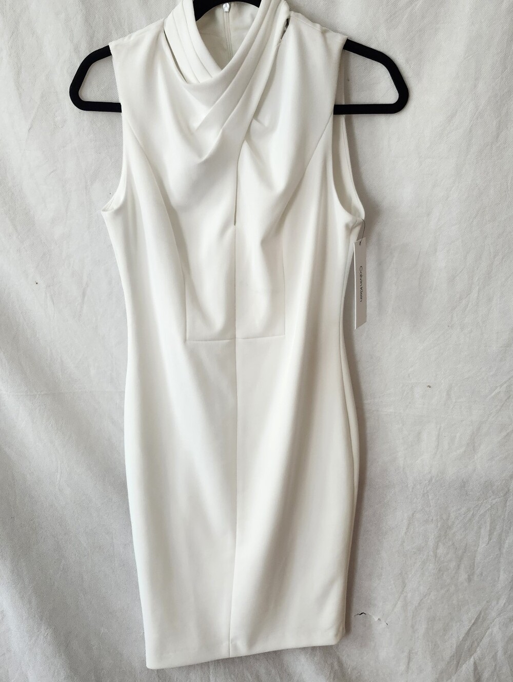 Calvin Klein Sleeveless Cowl Neck Draped Sheath Dress in Cream Sz 6 - Picture 2 of 7